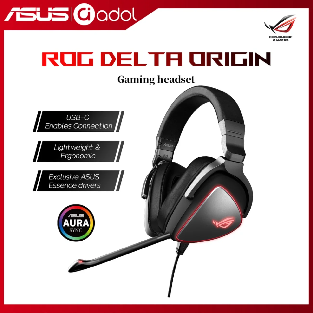 ASUS ROG Delta RGB Elite Edition Game Headset Microphone Noi