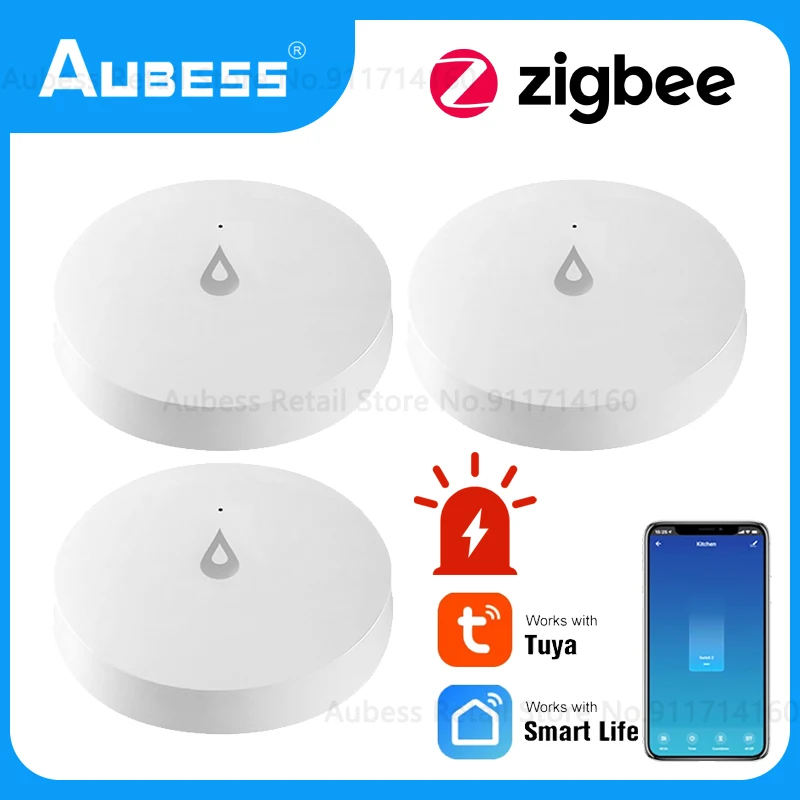 

Aubess ZigBee Water Leakage Sensor Level Detector Protection Against Water Leaks Alarm System Via Tuya Smart Life App Control