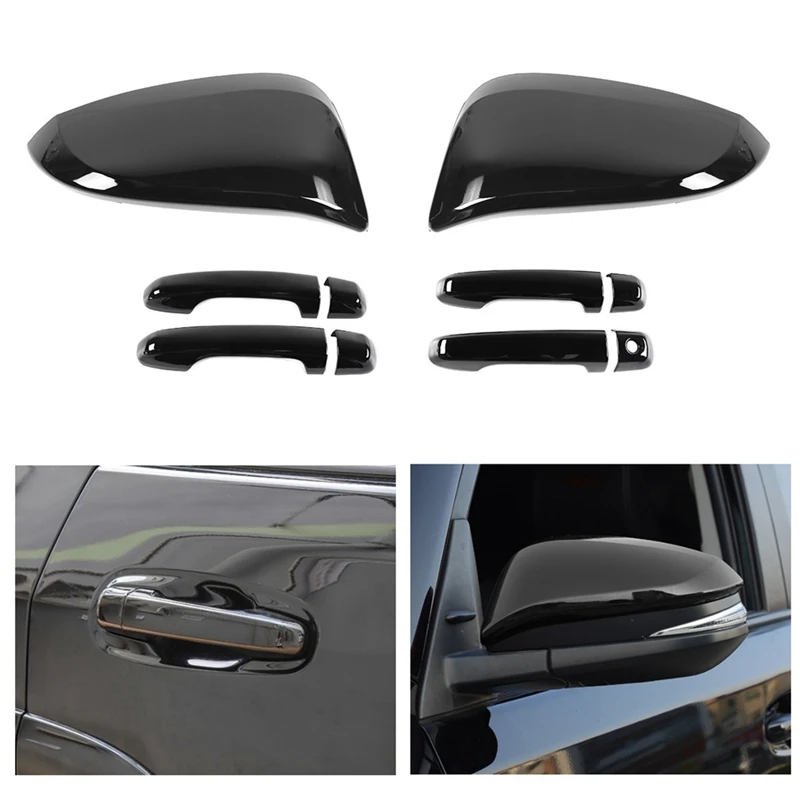Car Exterior Rear View Mirror Cover Trim + Door Handle For Toyota 4Runner 2017-2023 Replacement Parts Black