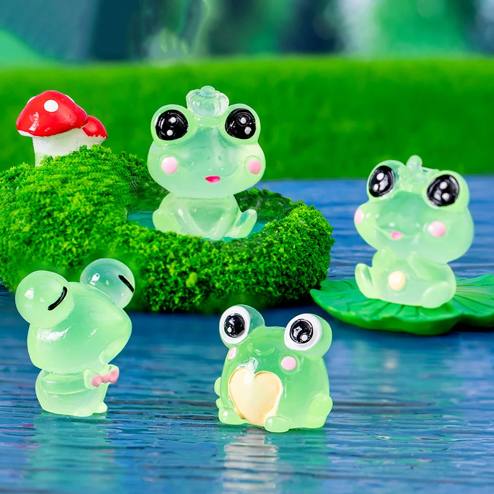 

6pcs Miniature Resin Frog Decorations Glow In The Dark Frog Statues Cartoon Small Frog Charms