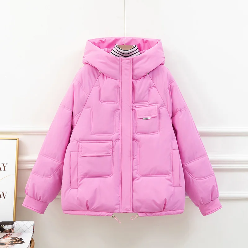 2022 Women Short Jacket Winter Thick Hooded Cotton Padded Coats Female Korean Loose Puffer Parkas Ladies Oversize Outwear