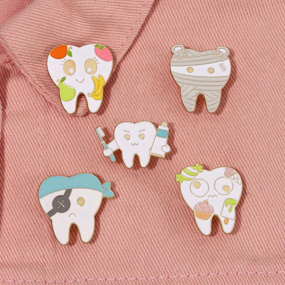 

5 pcs Teeth Lapel Pin Teeth Metal Brooch Pin Cartoon Teeth Brooch Pin Cute Teeth Pin