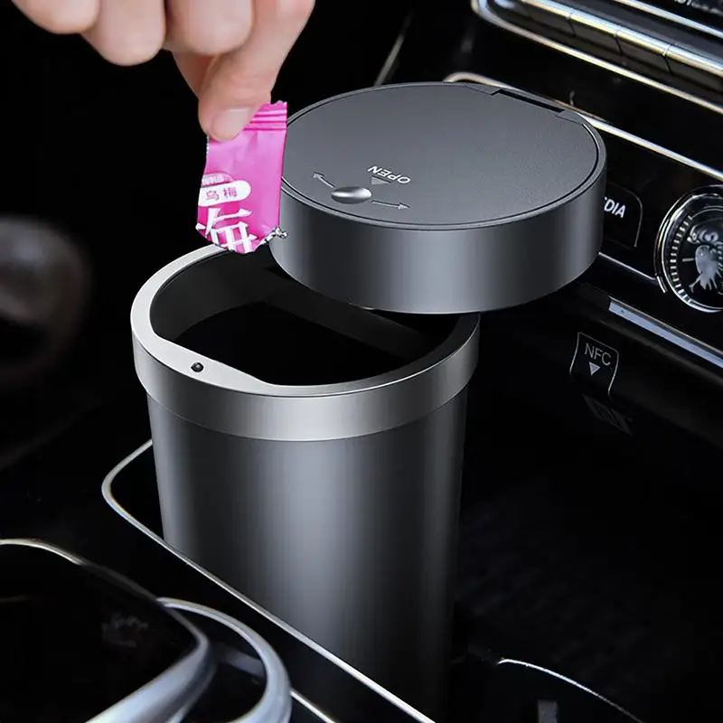 

Car Cup Holder Trash Can Mini Vehicle Trash Bin Multipurpose 2 in 1 Car Rubbish Bins Ashtray with Lid Auto Storage Organizer