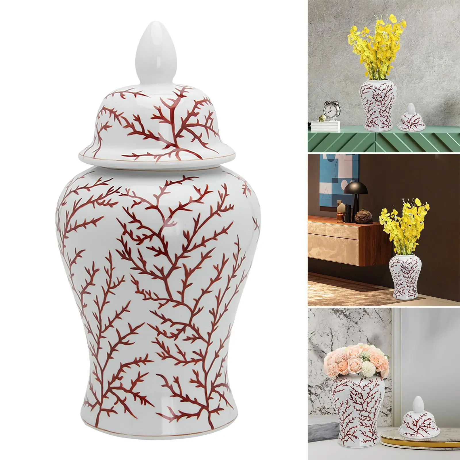 

Porcelain Ginger Jar Vase Flowerpot Canister for Bedroom Decor Ornament