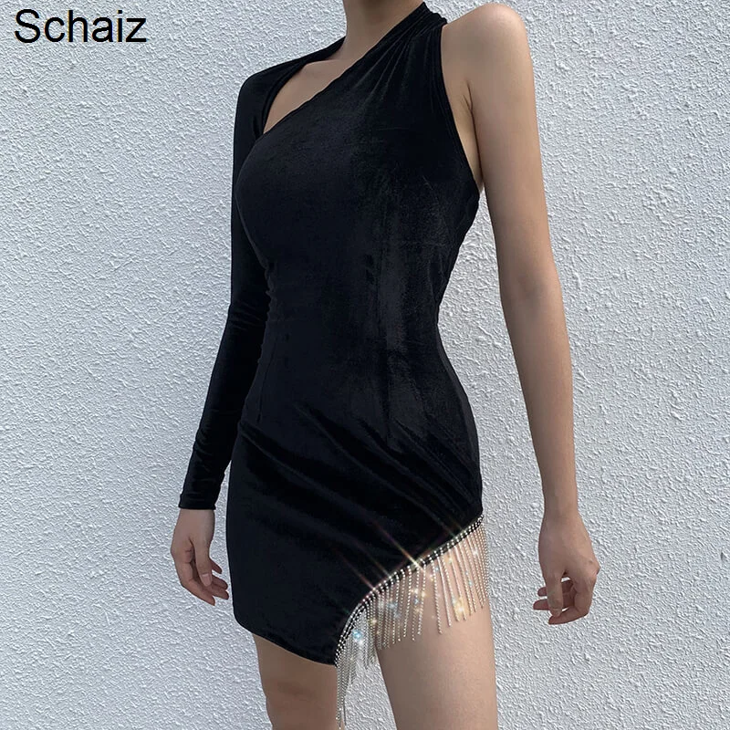 

Sexy Dress Latin Dance Dress Women's Body Tight Tassel Irregular Off Shoulder Temperament Sexy Black Design Buttock Skirt