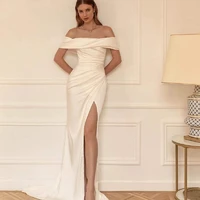 elegant mermaid wedding dresses for women soft satin high slit off the shoulder sheath simple white robe de mariee customize