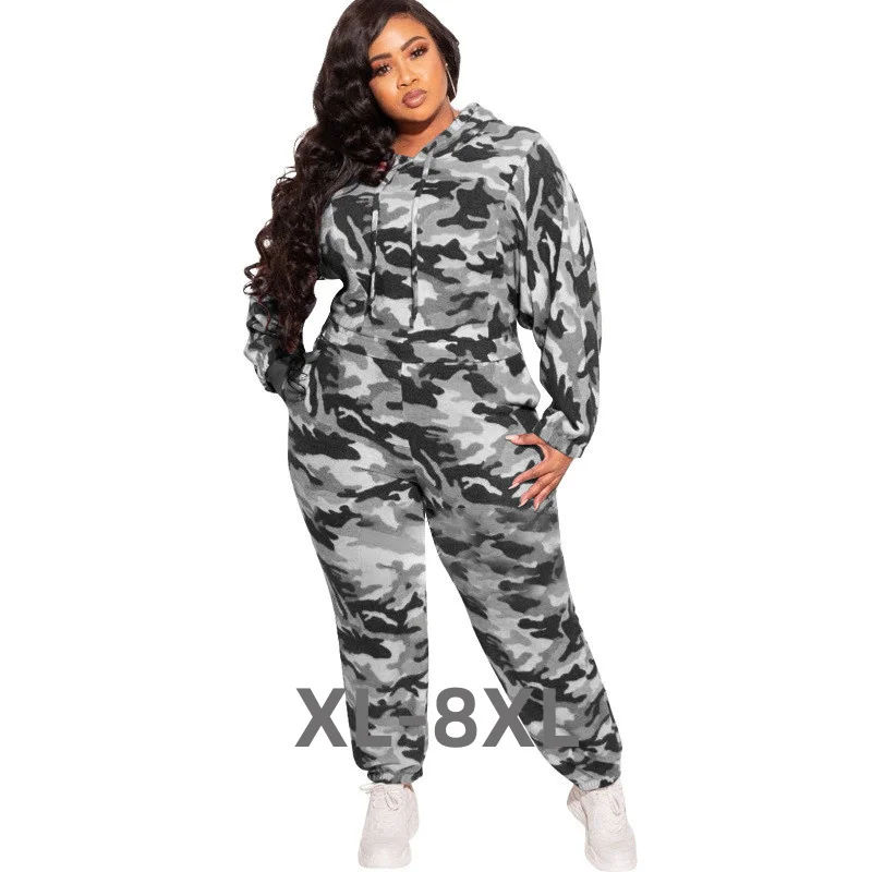 

Plus Size Camouflage Two Piece Set Women Clothing Sweatsuit Sweatpants Sets Casual Jogger Fitness Outfits Who 3xl 4xl 5xl 6xl