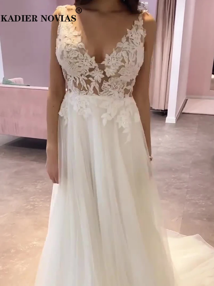 

KADIER NOVIAS Long Beach White Boho Backless Wedding Dresses 2022 V Neckline Vestidos De Novia
