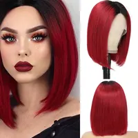 DreamDiana Ombre Bob Human Hair Wigs For Black Women 4x4 13X4 Lace Frontal Wig Red Remy Ombre Brazilain Straight Human Hair Wigs