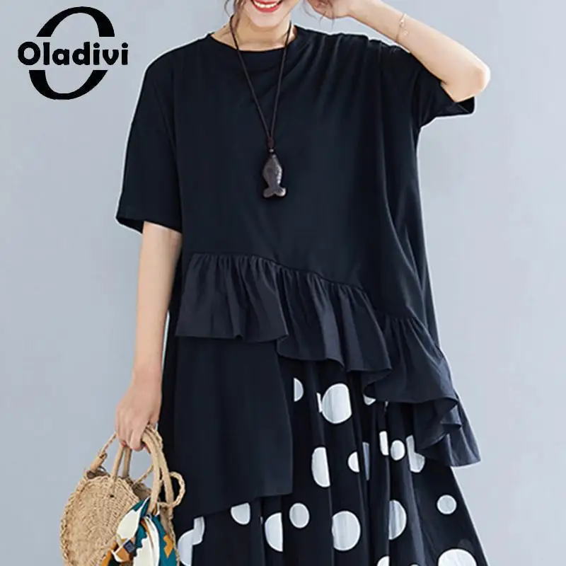 

Oladivi Large Size Women Fashion Patchwork Ruffle Shirts Lady Casual Loose Summer New Blouses Female Top Tunics Blusas STK 7517