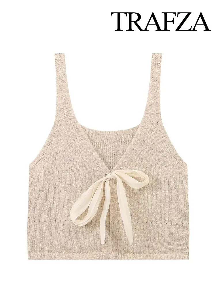 Женский трикотажный жилет с бантом и лентами без рукавов