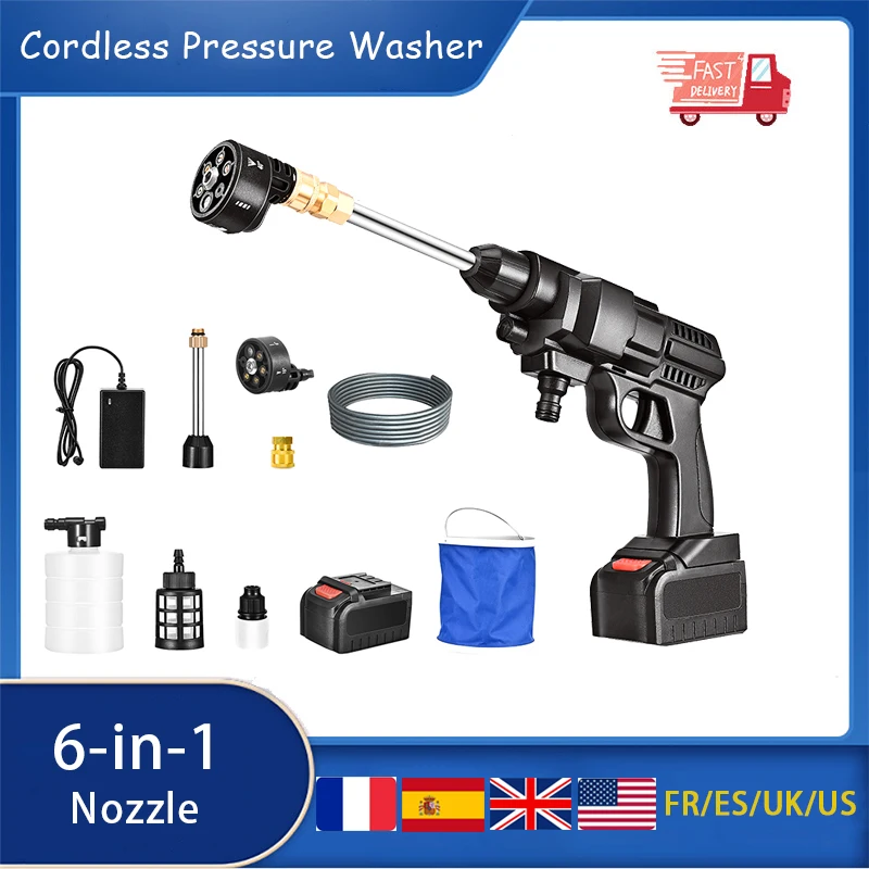 Cordless Pressure Washer,24V Cordless High-Pressure Car Washing Machine Portable Power Washer Electric Cleaner With 6-in-1Nozzle