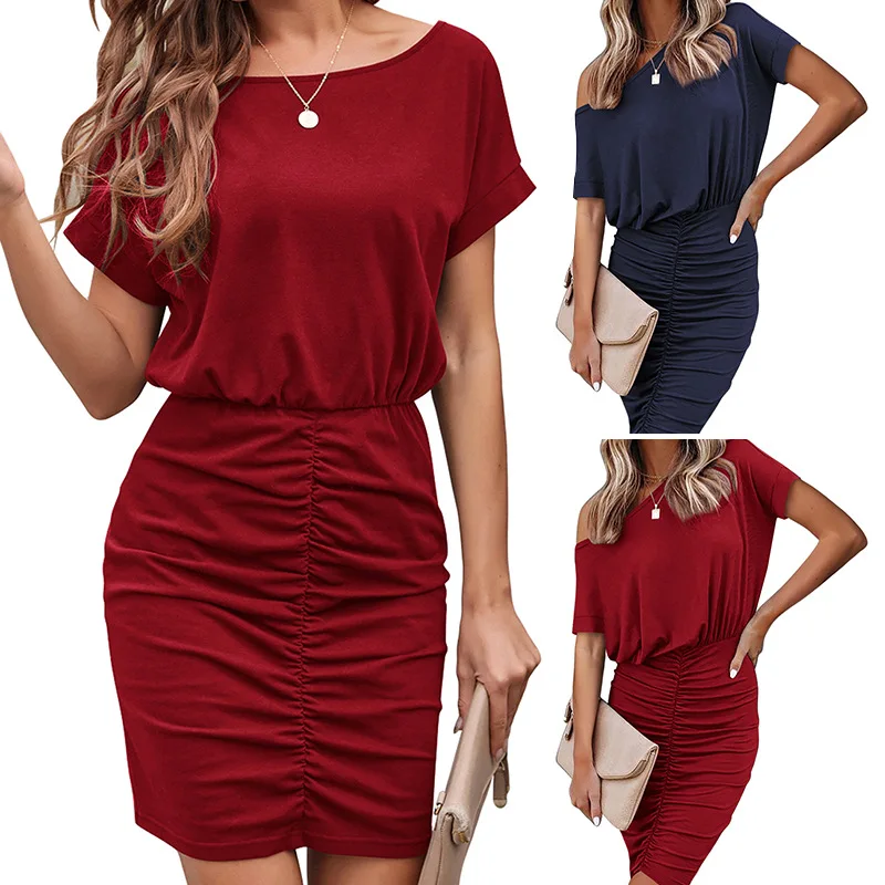 

Новинка женское платье плиссированное платье с коротким рукавом и кулиской весна-лето 2022 повседневный дизайн приталенный силуэт повседнев...