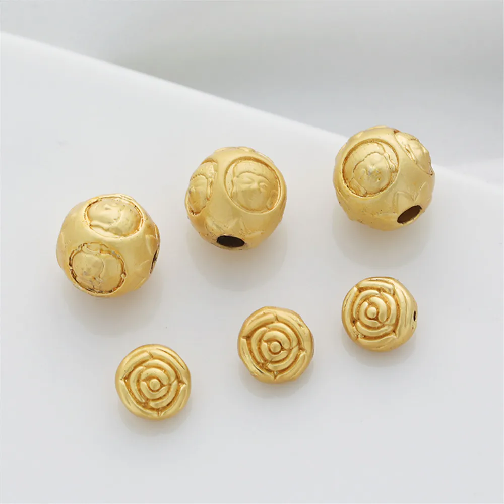 Купи Matte gold antique gold plated Buddha head round beads double-sided rose flat beads diy chain handmade beading accessories за 8 рублей в магазине AliExpress