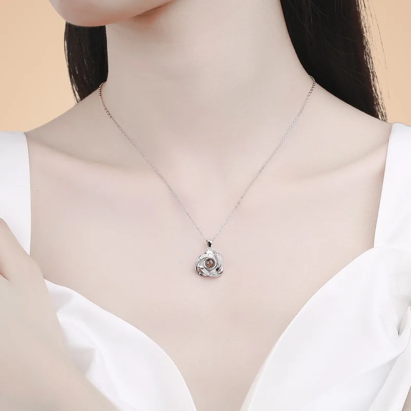S925 Custom Photo Projection Clover Necklace For Girlfriend  Valentine Gifts 2023 New Trendy Zircon Accessories With Free Box