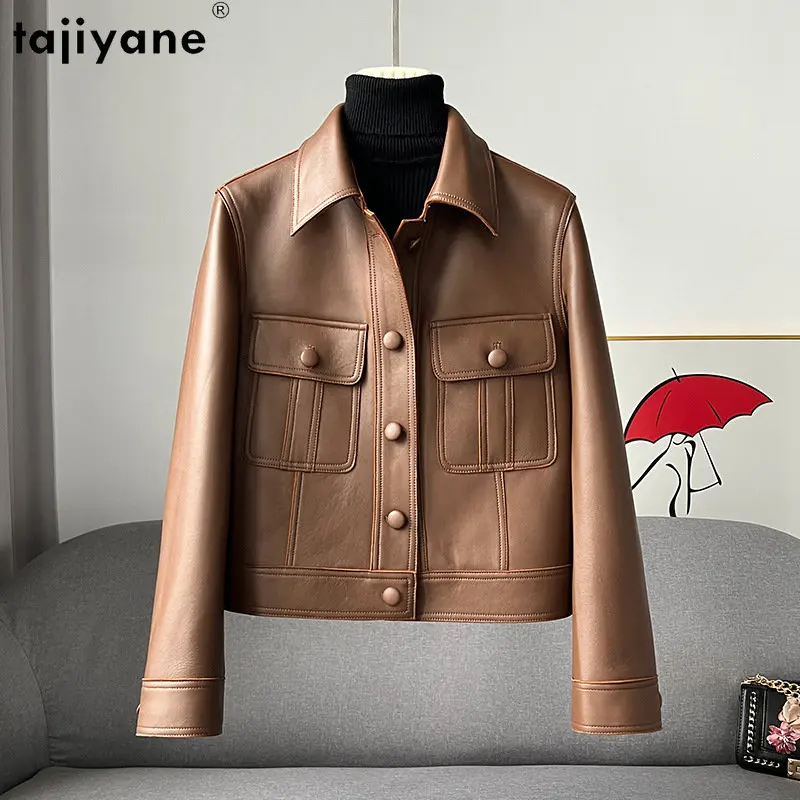 Tajiyane Real Leather Jacket Women 2022 Spring Autumn New Short Square Collar Sheepskin Jackets and Coats High Quality SGG751