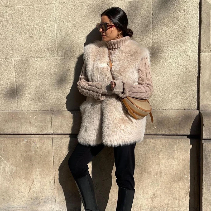 Женский Длинный жилет из искусственного меха норки зимняя верхняя одежда без