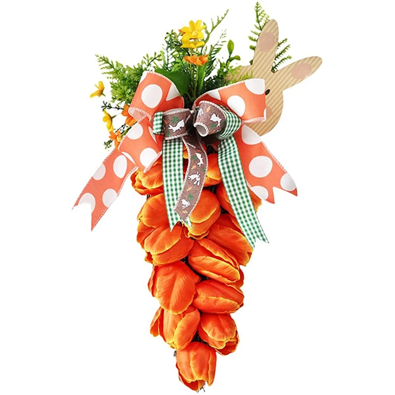 

Tulip Carrot Wreath Pendant Bunny Simulation Flower Ornament Easter Decor Door Hanging Background Display Wreath Adornment Sign