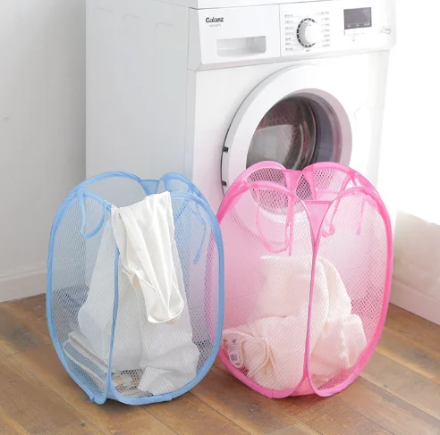 Blue Laundry Basket Foldable Japanese Color Net Laundry Basket Debris Basket