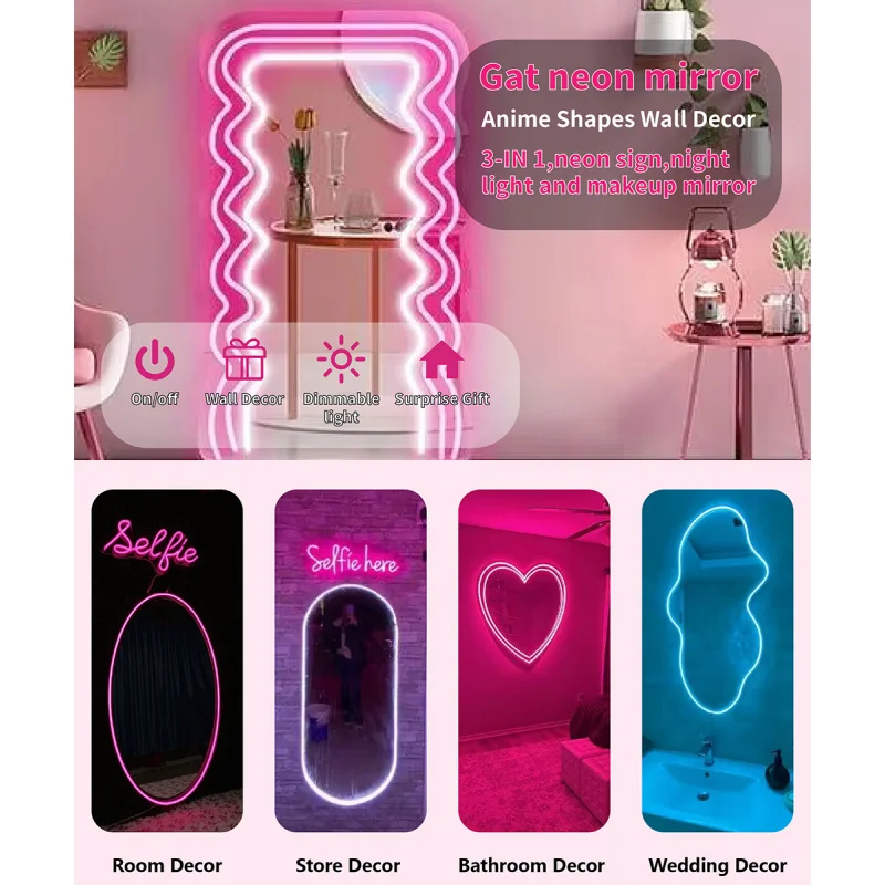 (На заказ) волнистые зеркальные неоновые вывески Winbo Настенный декор необычные