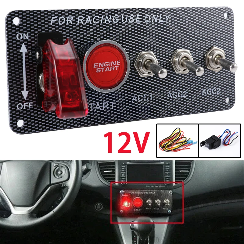 

Carbon Fiber Racing Car Ignition Switch Panel with Engine Start Push Button