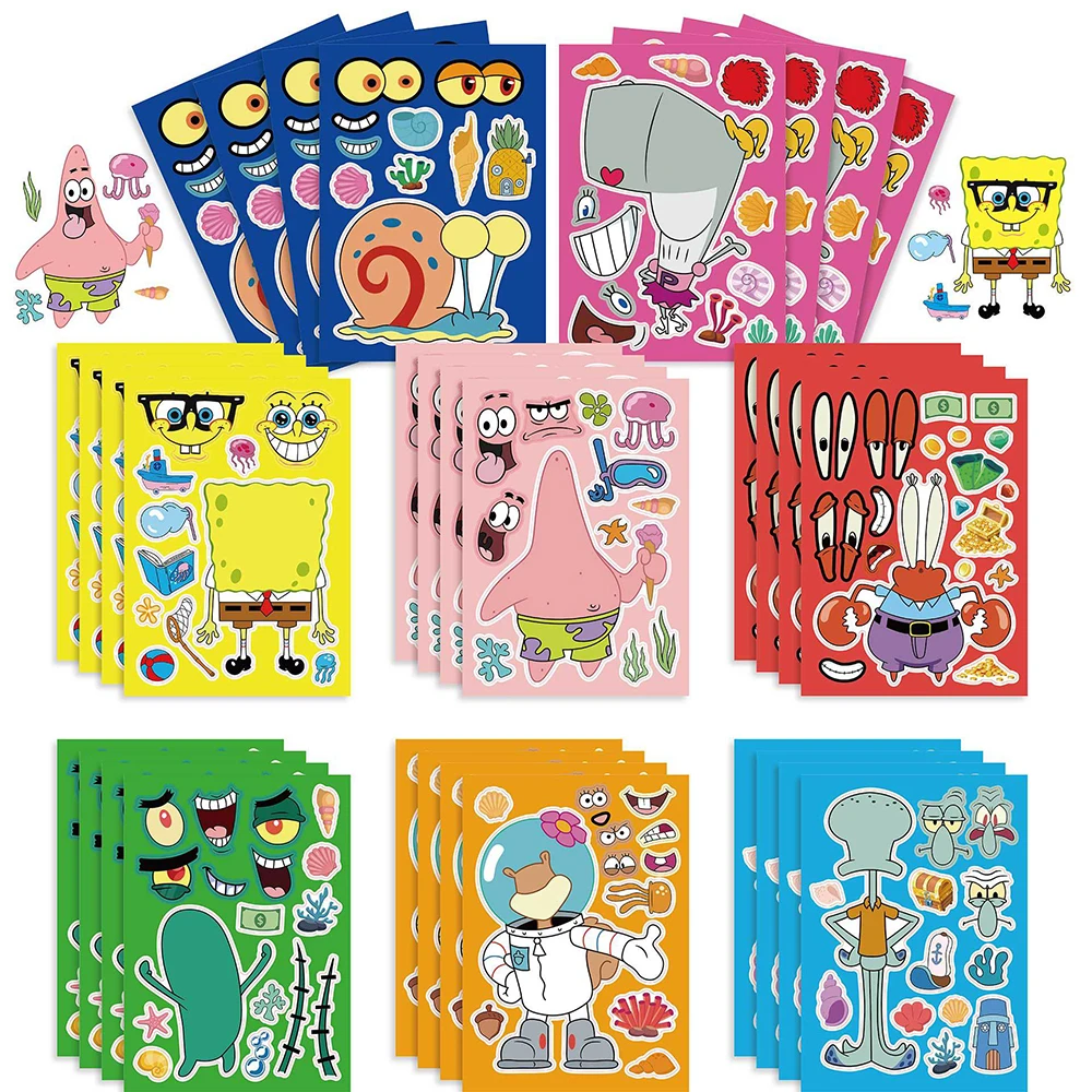 Spongebob Puzzle Stickers DIY Make a Face Goodie Bag Fillers Birthday Gifts Party Favors Supplies Christmas Decorations
