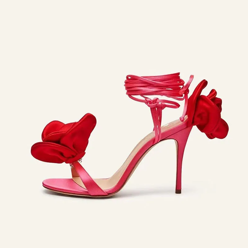 

Женские сандалии на шпильках из натуральной кожи, с круглым цветочным принтом