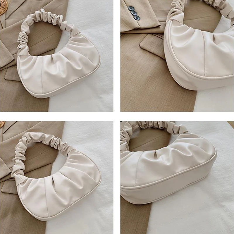 Summer Pleated Handlebags For Women PU Cloud Bags Daily Autumn Casual Street Travel Underarm Bags Shopping Tote