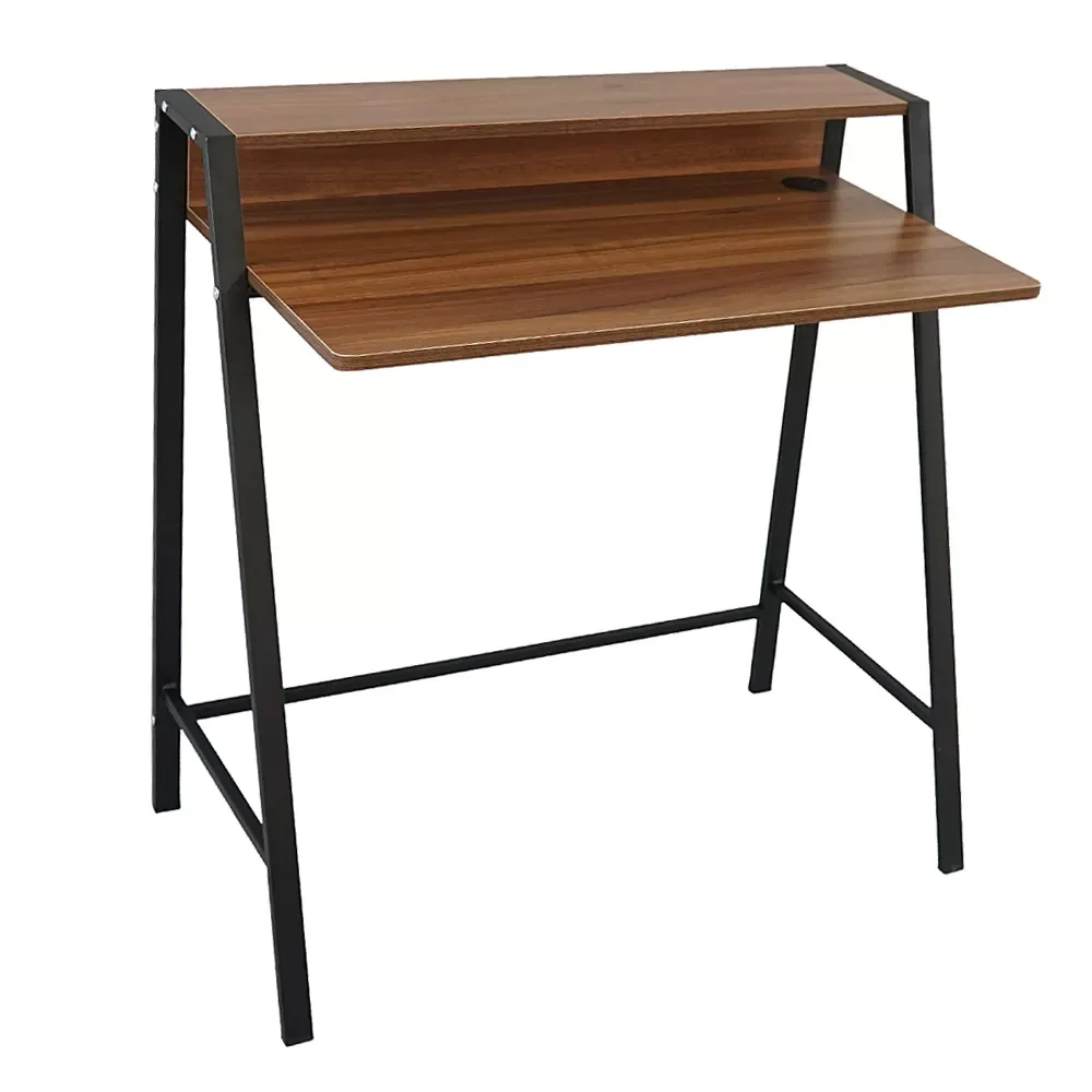 

2-Tiers Desktop Computer Desk PC Laptop Modern Simple Design 84x45x85CM Coffee Color[US-Stock]