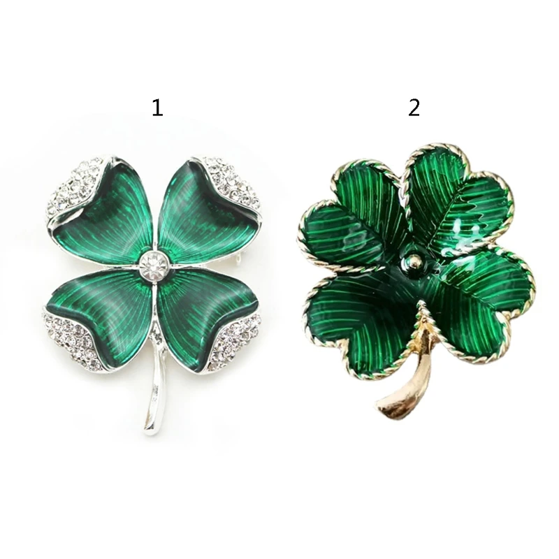 

Vintage Green Brooch Four-leaf Clover Shaped Lapel Pin Symbol of Lucky Decor