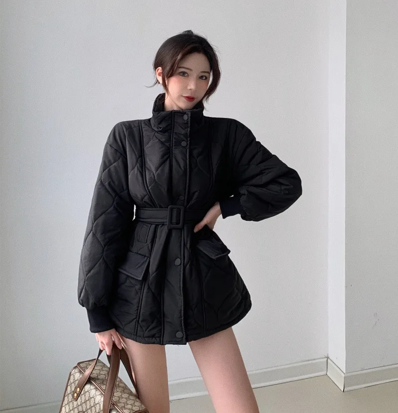 White Parkas Winter Thickened Stand Collar Long-sleeved Women Loose Jackets Solid Color Warm Cotton Padded Clothes Zipper Coats