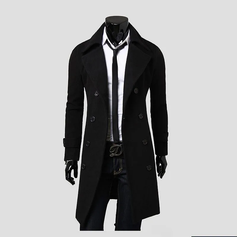 

Anbenser Winter Warm Men Woolen Coat Solid Color Long Trench Coat Jacket Double Breasted Business Casual Overcoat Male Wool Coat