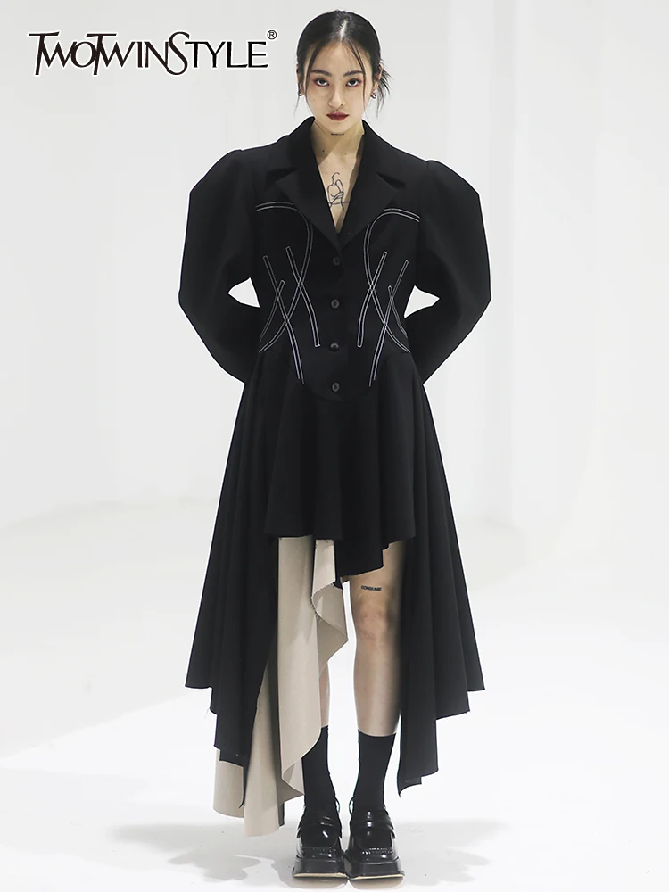 

TWOTWINSTYLE Slim Irregular Hem Blazer For Women Notched Collar Long Sleeve Single Breasted Blazers Female Autumn Clothing New