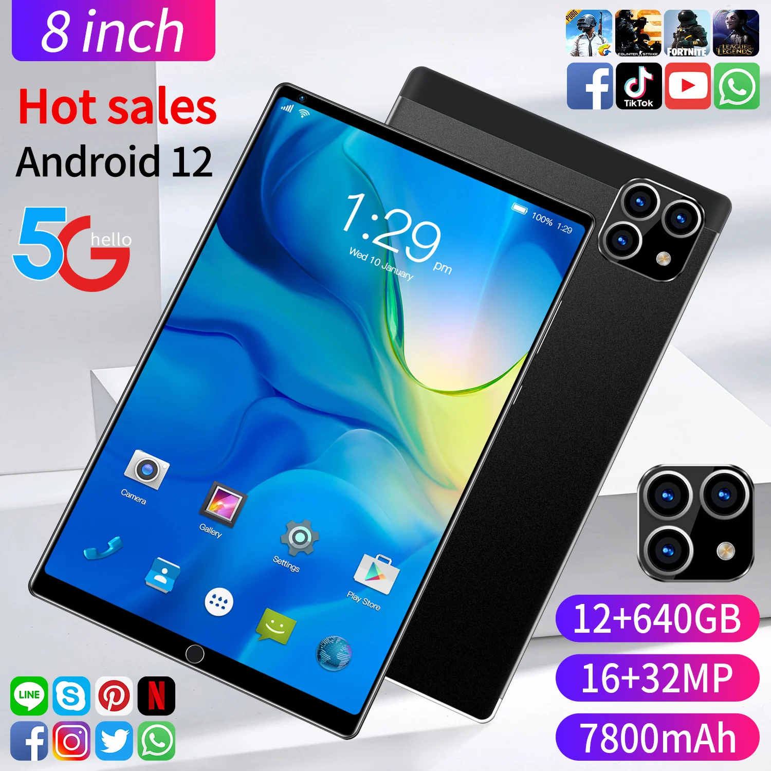 

Планшет на Android 12, 8 ГБ ОЗУ 2022 Гб ПЗУ, 11 дюймов, 4k HD экран