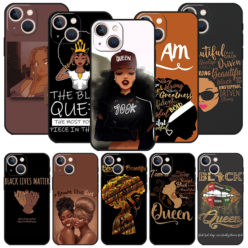 

Black Girl Queen Melanin Poppin Black Phone Case for Apple iPhone 14 12 13 Mini 11 Pro Max XR 7 8 + SE 2020 XS 6 6s Plus 5 5s Si