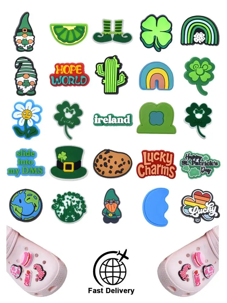 

1Pcs PVC Green St.Patrick for Crocs Charms DIY Badge Women Sandals Buckle Kids Pins Decoration Jeans Shoe Accessories X-mas Gift