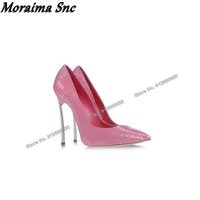 moraima snc pink stone print metal heel pumps for women solid stilettos high heels lady wedding shoes on heels pointed toe pumps