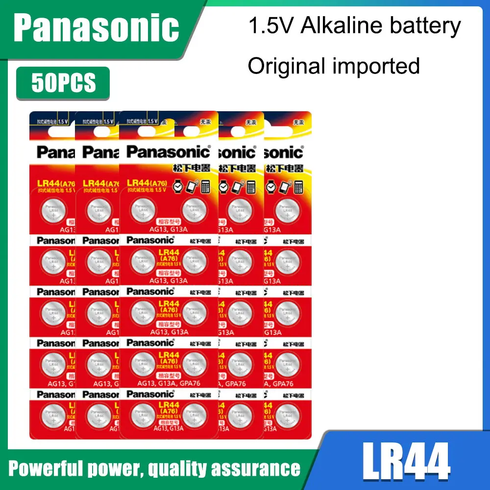 50PCS 1.55V Panasonic AG13 LR44 L1154 SR47 SG13 SR1154 SP76 pila SR44 G13A G13 AG 13 Alkaline Button Cell Coin Batteries