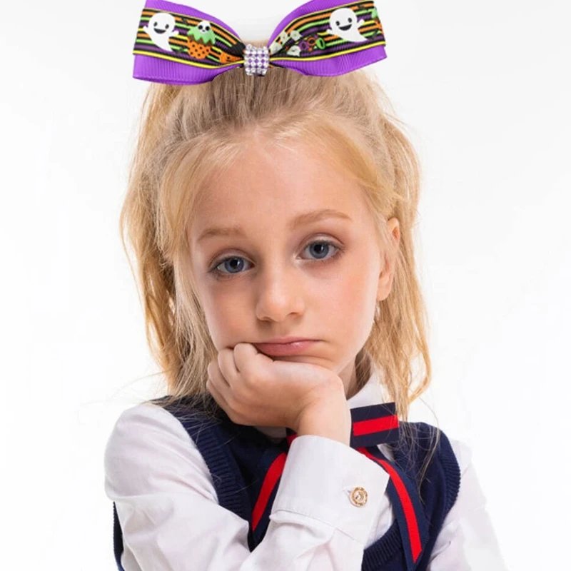 Хэллоуин летучая мышь призрак принт Бриллиантовая цепь бант заколка для волос