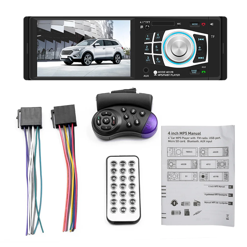 

Car Radio With Bluetooth 4-inch Touch Screen Stereo Intelligent System 1 Din MP5 player HD Video Support Steering Wheel Controls