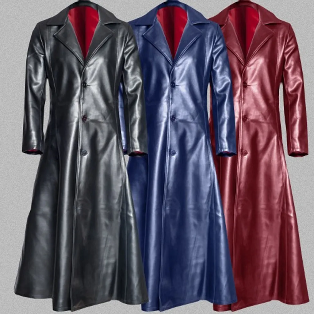 

Men's Fashion Gothic Long Coat Leather Coat Faux Leather Jacket Jackets S-5XL Work Apparel Mens Small Lightweight Winter Jacket