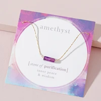 new healing natural stone crystal geometric rectangle pendant necklace simple amethysts chakra necklace jewelry for women gift