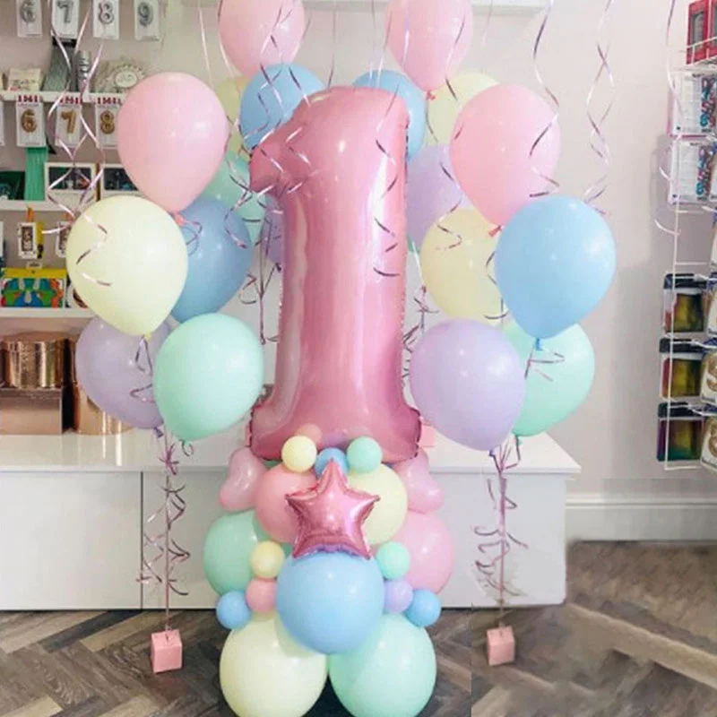 Pink Number Birthday party decoration balloon 1 2 3 4 5 6 7 8 9th birthday balloon macaron latex balloon baby shower party