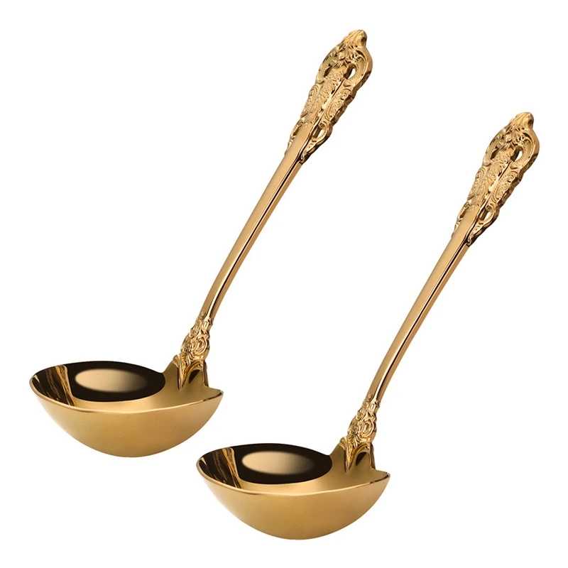 

2X 304 Stainless Steel Soup Ladle Cooking Tool Kitchen Accessories Gold Scoop Tablewares Gold Plated Soup Serving Spoon