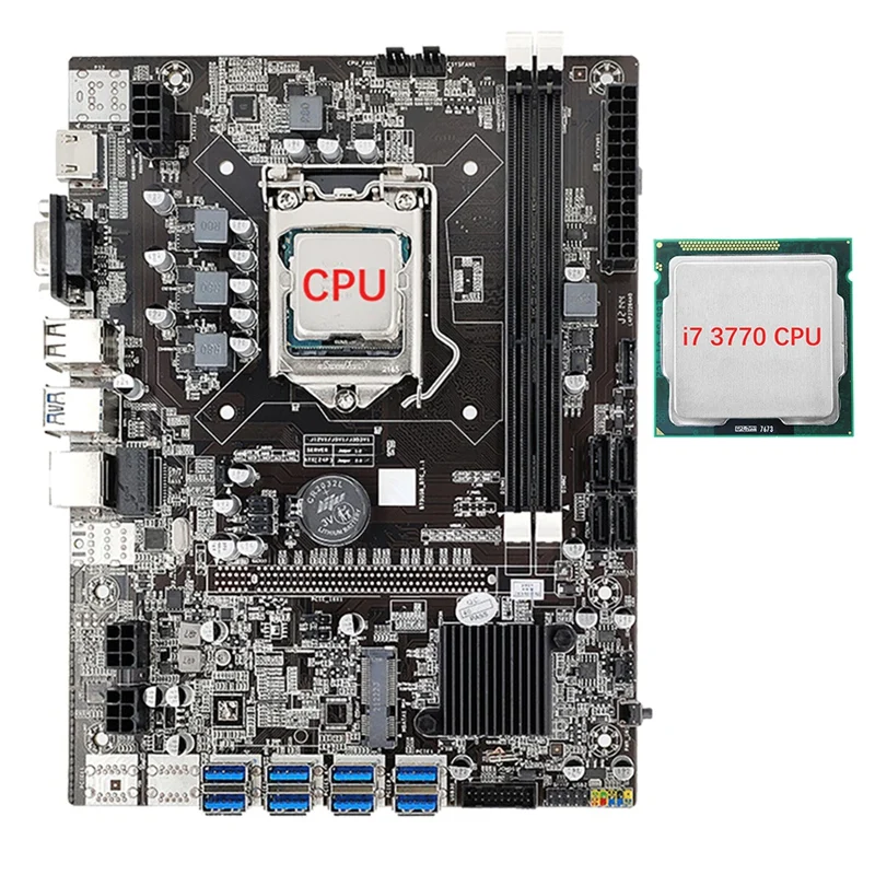 

B75 8 GPU Mining Motherboard+I7 3770 CPU Set For BTC/ETH 8 USB3.0 To PCIE 1X GPU Slot LGA1155 DDR3 RAM Slot SATA3.0