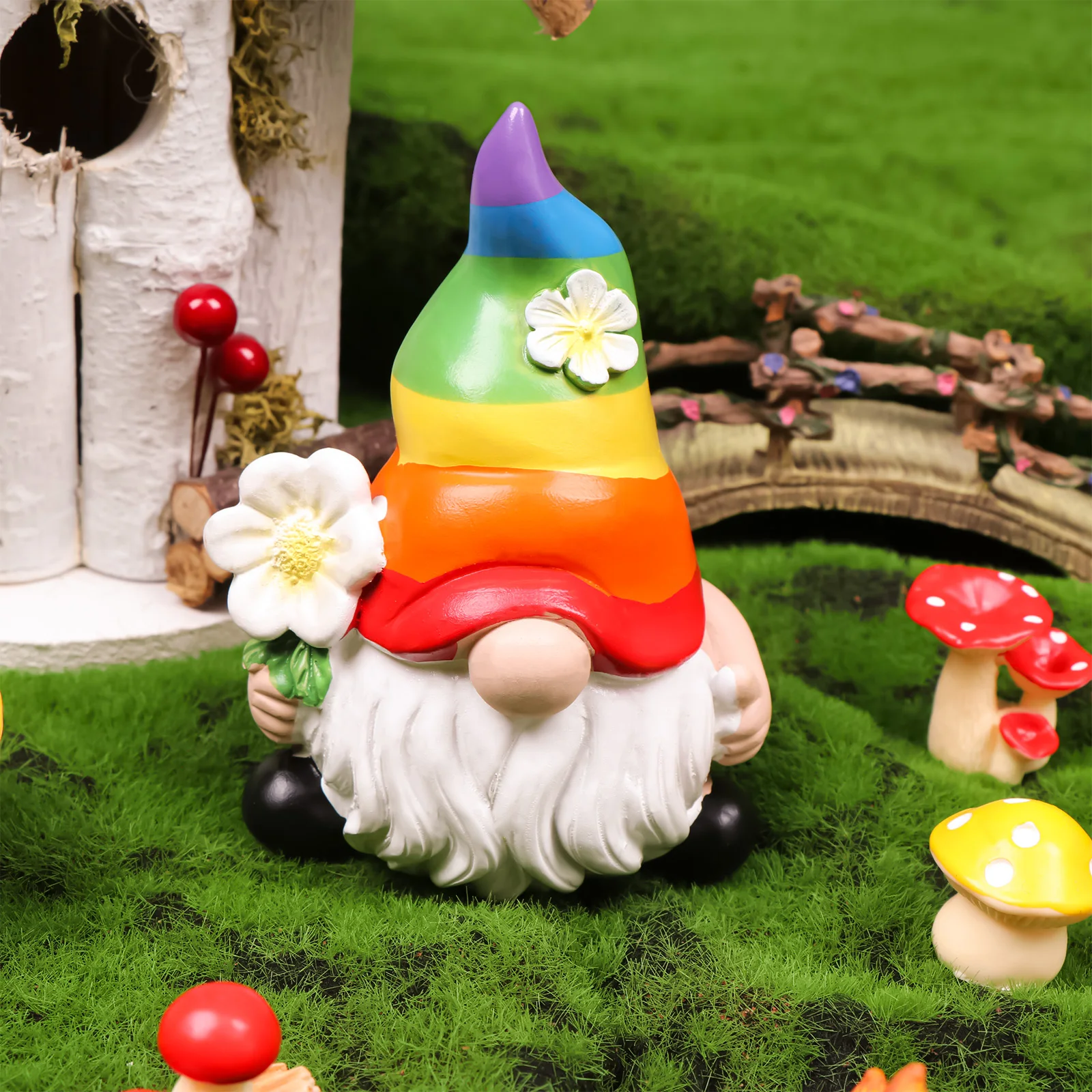 

Garden Rainbow Gnome Resin Statue, Faceless Doll Figures Miniature Home Decorati