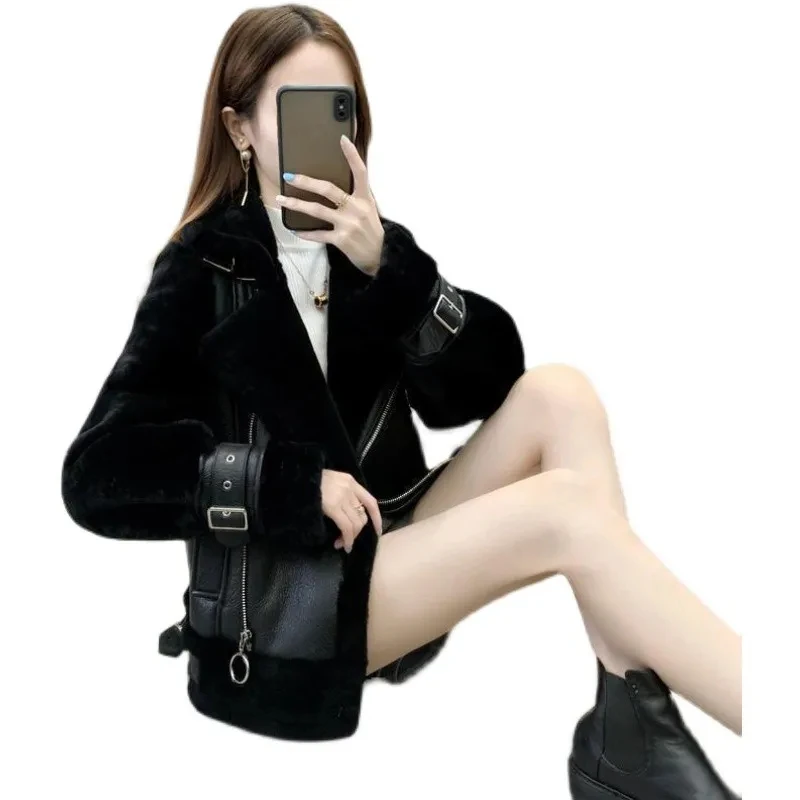 5XL Motorcycle Zipper Outwear Lamb Leather Clothing Autumn/Winter 2021 New Winter Short Thick Cotton Padded Jacket