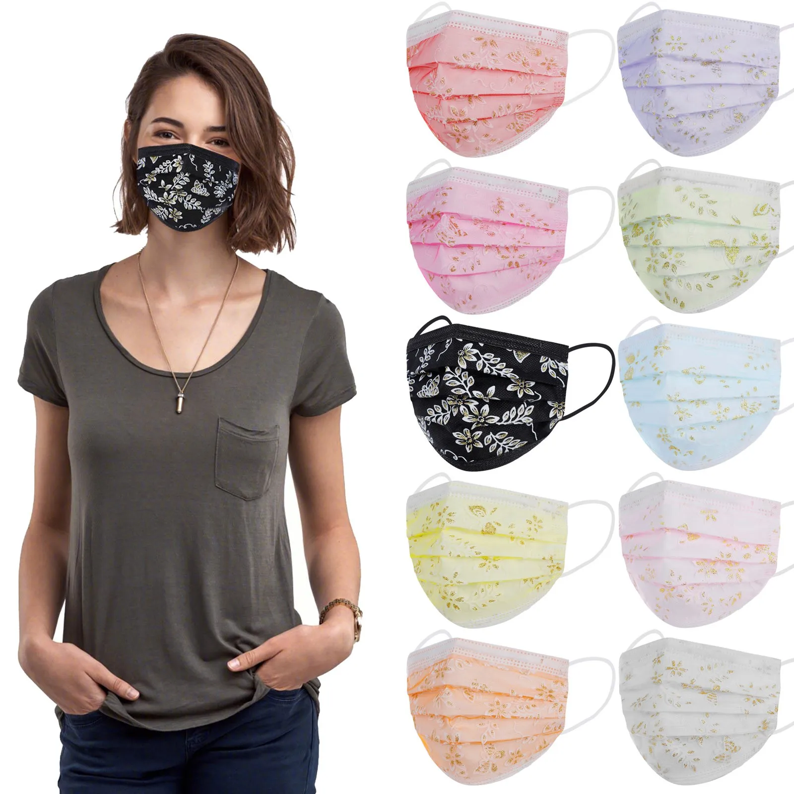 

Маска Из Сетчатой пряжи для взрослых 10 шт., 4-слойная одноразовая маска для лица, дышащая маска для лица с кружевным принтом для взрослых, кос...