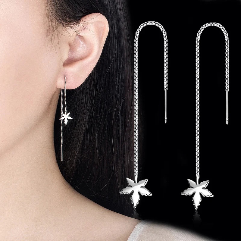 New Fashion Long Chain Tassel Drop Earrings For Women Maple 