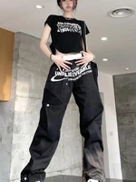 qweek y2k harajuku cargo pants women hip hop streetwear wide leg trousers letter print kpop high waist straight pants edgy style